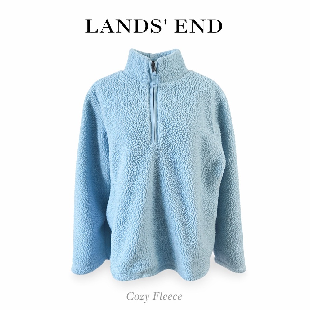 Lands' End Light Blue Cozy Fleece Quarter-Zip Pullover